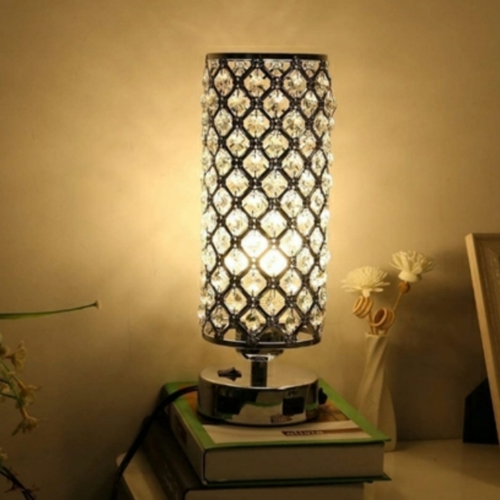 1 NEW SILVER Crystal Bedside Table lamp, Elegant Design Crystal Beside lamp,